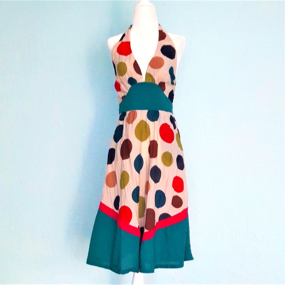 Vintage Polka Dot Halter Dress w. Pockets!